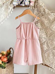 SHEIN Young Girl All Over Pattern Summer Casual Jumpsuit - Pink - View 2