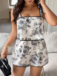 Vionelle 大码女式法式花卉印花休闲连体裤，夏季 - 杏色 - 查看 4