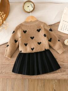 LMoss Kids Set 2 buc. pulover și fustă cu model de inimă pentru bebeluși fetițe - Multicolor - Vizualizare 2