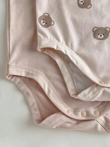 Loomiva 2pcs/Set Baby Boy Cartoon Bear Pattern Knit Soft Crew Neck Short Sleeve Bodysuit - Multicolor - View 6