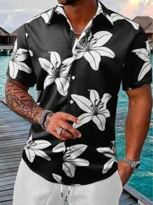 Manfinity RSRT Men's Floral Print Single-Breasted Casual Short Sleeve Shirt