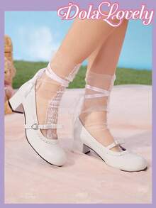 Dola Lovely Giày bệt PU mũi tròn nơ kiểu ballet cho trang phục thường ngày - Màu be - Xem 4