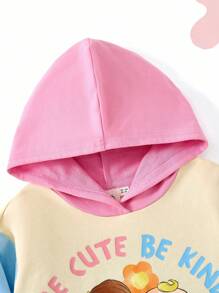 CoComelon X SHEIN Young Girl Cartoon Cute Sweet Sports Casual Style Apricot Adorable JJ, Cece And Flower Print Sweatshirt, Suitable For Autumn & Winter Fall - Apricot - View 3