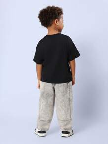 SUMWON 儿童宽松筒形牛仔裤 舒适棉质牛仔裤 休闲日常休闲装 松紧腰带 四季皆宜的下装 百搭街头风格 - 灰色 - 查看 5