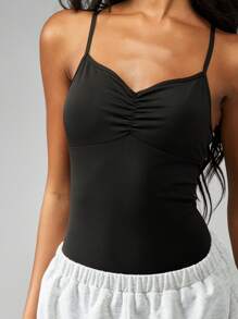MISSGUIDED Active Compression Bodysuit Performance Tank Leotard Practice Ballet Stretch Workout Yoga One Piece Leotard Adjustable Straps Training Exercise - Black - View 4