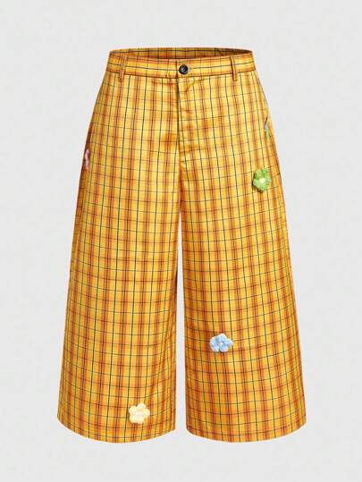 Street Life Pantaloncini corti ampi da uomo con stampa floreale e plaid, stile universitario