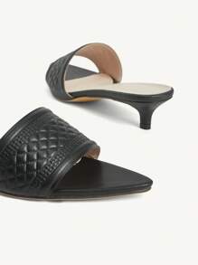 CUCCOO CHICEST Women's Elegant Casual Minimalist All-Match Black Faux Leather Pointed Toe Kitten Heel Sandals, Suitable For Work, Vacation, Beach, Versatile - Black - View 10