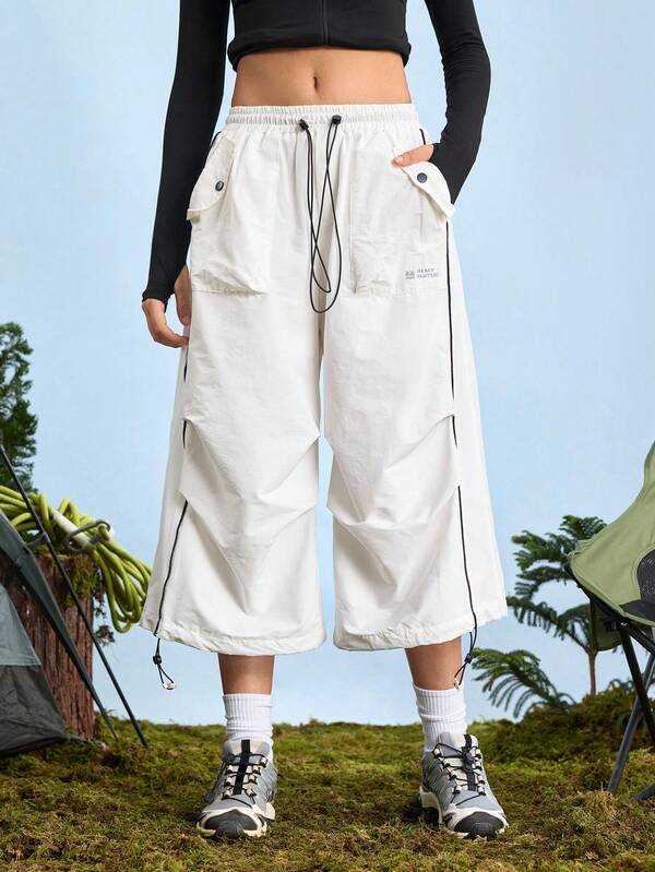 In My Nature Women's Drawstring Waist Pockets Wide Leg Loose Outdoor Pants Hiking Pants Cargo Trousers Baggy Pants Women Summer Pants For Women Cargo Capris Women Parachute Pants Joggers Women White Pants Y2k Fall Winter Summer Joggers Women, Windbreaker Pants Women Capris With Pockets Capri Pants Women