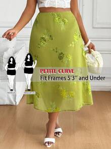 SHEIN PETITE CURVE Plus Size Women Floral Sequin High Waist Fashionable Mini Skirt