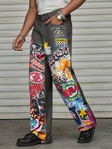 AXEPEAK 男士字母印花口袋阔腿宽松休闲裤，秋季 - 彩色 - 查看 4