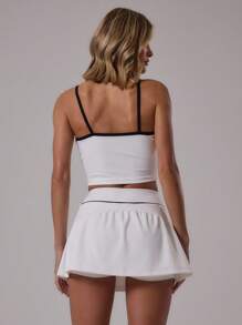 Musera Sport Áo Cami dài ôm sát, viền tương phản, thích hợp cho tập luyện thể thao, tập gym, câu lạc bộ Padel, thể dục thể hình mùa hè. - Đen và trắng - Xem 4