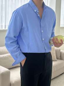 DAZY Men's Blue Textured Fabric Shirt, Suitable For Spring And Autumn Long Sleeve Men Shirt, Fall Buisness Attire