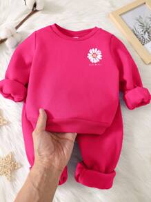 Baby Girl Knitted Soft Pullover Casual Thick Sweatshirt Set, Suitable For Autumn/Winter Fall - Hot Pink - View 7