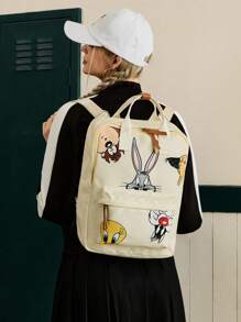 LOONEY TUNES X SHEIN 女士卡通图案大容量时尚背包 - 杏色 - 查看 4