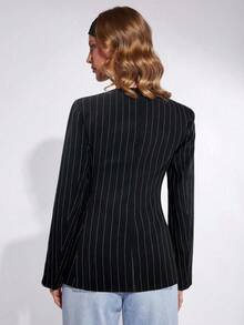 COSMINA 女士条纹圆领长袖单排扣休闲常规夹克秋冬女士细条纹西装外套