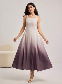 Modelyn Vestido morado degradado de cuello cuadrado sin mangas de longitud media para mujer - Morado - Ver 4