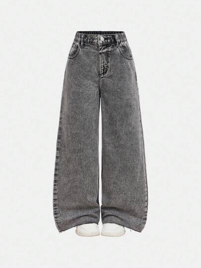 Tween Girls Pockets Loose Wide Leg Distressed Relaxed Fit Casual Versatile Jeans Fall Winter