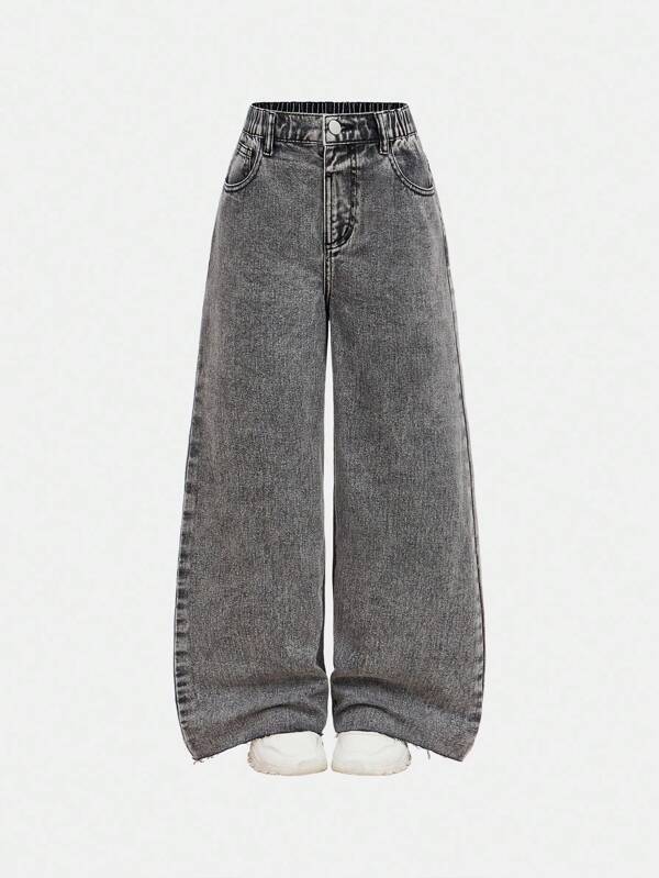 Tween Girls Pockets Loose Wide Leg Distressed Relaxed Fit Casual Versatile Jeans Fall Winter