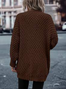 SHEIN LUNE Women's Casual Vacation Plain V-Neck Drop Shoulder Loose Pullover Sweater Knit Pullover Fall Winter - Brown - View 2