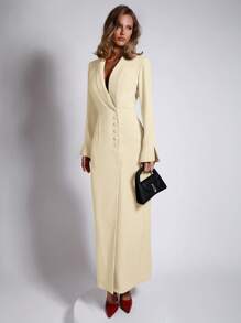 COSMINA Đầm dự tiệc dài màu đỏ thanh lịch cho nữ - Màu be - Xem 3