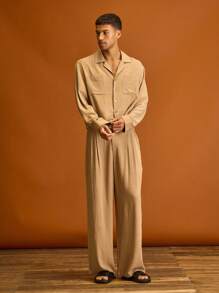 Musero Men Long Sleeve Button Through Front Pocket Detailing Jacket Summer Holiday Vacation - Khaki - View 2