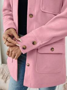 EMERY ROSE Áo khoác nữ tay dài đơn hàng khuy đơn màu có túi rộng rãi - Hồng - Xem 5