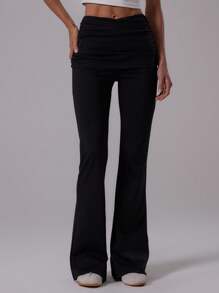 Musera Sport 高腰褶皱侧围裹式喇叭瑜伽裤活力健身夏季 Padel 俱乐部健身房健身 - 黑色 - 查看 2