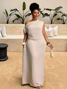 Veslaya Vestido de unicolor talla grande, uso casual y de vacaciones para uso diario, primavera/verano - Albaricoque - Ver 8