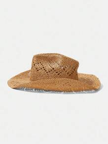 MUSERA Sombrero de vaquero de paja con ala rizada, lazo de paja, sombrero de playa transpirable para protección solar de estilo western y de festival