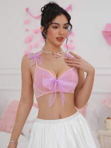 PetitDoll 1pc Women's Lavender Mesh Butterfly Embellished Underwire Sexy Bra - Multicolor - View 6