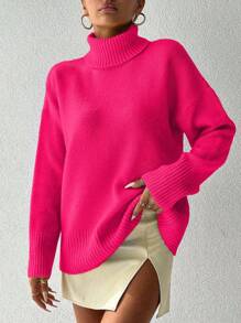 SHEIN Women's Casual Solid Color Turtleneck Sweater, Autumn/Winter,Jumper,Cream Jumper,Jumpers,Black Jumper,Womens Jumper,White Jumper,Women's Jumper,Women's Jumpers