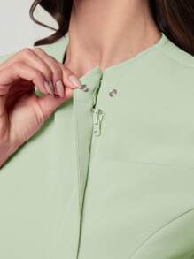 Scrubzie Anti-Wrinkle Long V-Neck Shirt And Long Pants 2 Pieces /Healthcare Scrub Uniform Set - Green - View 5