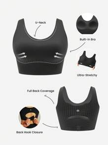 LUVLETTE Black Mid Impact Yoga Daily  Active Tank Top Low Workout Casual-Sports LingerieAsOuterwear Black Basic Gym SizeFreedom Bras Comfortable Must-Haves - Black - View 2