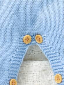 SHEIN Barboteuse tricotée bleu décontractée pour bébés, combinaison une pièce à manches longues, portée quotidienne minimaliste et polyvalente, tenue de bébé confortable - Bleu azur - Voir 4