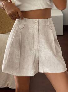 DAZY 女士宽松亚麻休闲直筒口袋短裤，适合度假、秋季 - 米色 - 查看 6