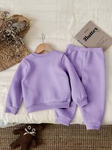 SHEIN Baby Girl Casual Minimalist Knit Soft Loose Fit Crew Neck Pullover Sweatshirt Set, Thick For Autumn/Winter Fall