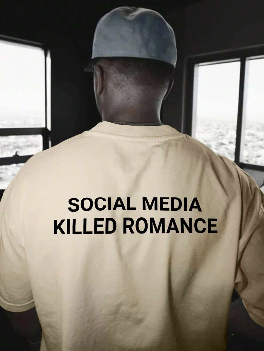 Manfinity Dauomo 夏季男士休闲标语印花短袖T恤 - 卡其色 - 查看 1