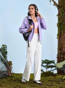 SHEIN In My Nature Women's Drawstring Pants, Irregular Design, Wide Leg Casual Outdoor Sweatpants Jogger, Women High Waist, Wide Leg Loose Casual Outdoor Sweatpants, White Wide Leg Pants, Chalky White Sweatpants Wide Leg Sweatpants Activewear Hiking Pants Workout Pants, Sport Pants, Outdoor Pants, Climbing Pants, Fall Trousers Pants, Hiking Pants, Warm Pants, Spring And Fall Bottoms, Streetwear, Back To School