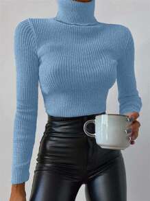 SHEIN 2 pezzi Maglioni lunghi a collo alto e maniche lunghe, stile attillato, versatili per le donne