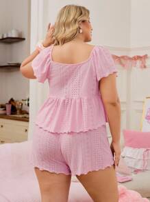 SHEIN Pijama de 2 piezas con cuello de Peter Pan talla grande - Rosa - Ver 2