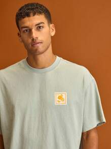 Musero Men Short Sleeve Oversized Graphic Chest Patch Detail Crewneck T-Shirt Spring Summer Wradrobe - Green - View 5
