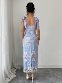 Selianne Vestido de tirantes elegante con bordado floral para mujer - Blanco - Ver 2