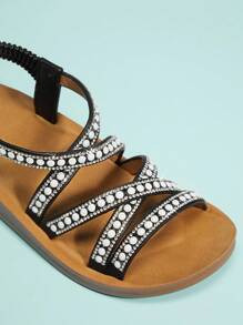 Mini mi Giày sandal đế xuồng đính ngọc trai đen thanh lịch cho bé gái - Thanh lịch & dễ sử dụng cho hàng ngày hoặc sự kiện - màu đen - Xem 7
