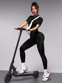 Gameset SHEIN Sport Solid Sports Jumpsuit - Black - View 3