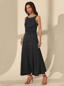 TrendSteals Women Elegant Sleeveless Maxi Knitted Dress - Black - View 3