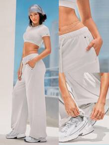 GLOWMODE Move And Grove Miękkie, gładkie, odblaskowe kieszenie, ściągacz w pasie, gładkie, oversize'owe, szerokie, luźne spodnie dresowe, taniec, codzienny, swobodny ubiór