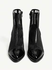 CUCCOO CHICEST 女士时尚黑色网眼粗跟中筒靴 - 黑色 - 查看 8