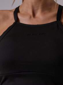 Musera Sport 运动交叉肩带修身露脐吊带背心，适合运动健身、夏季板式网球俱乐部和健身房穿着。 - 黑色 - 查看 6