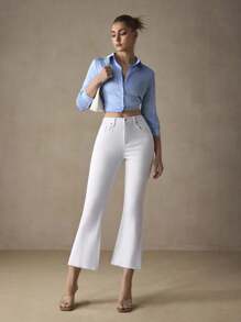 SHEIN EZwear Frayed Hem Flare Leg Jeans - White - View 7