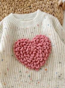 SHEIN Baby Girls' Casual Fashionable Versatile Minimalist Round Neck Long Sleeve Sweater, Daily Wear,In Fall/Winter - White - View 3